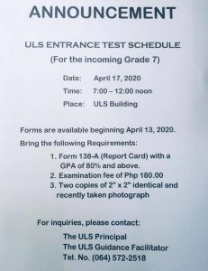 ULS Entrance Test @ ULS Building